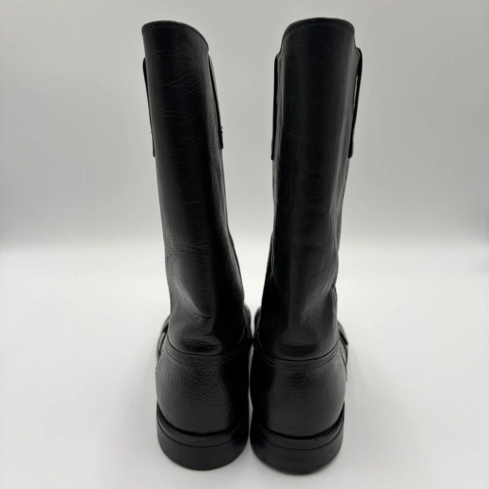 Vtg Dingo Moto Boots Mens 9.5 D Black Leather 60s Square Toe Buckle Engineer USA